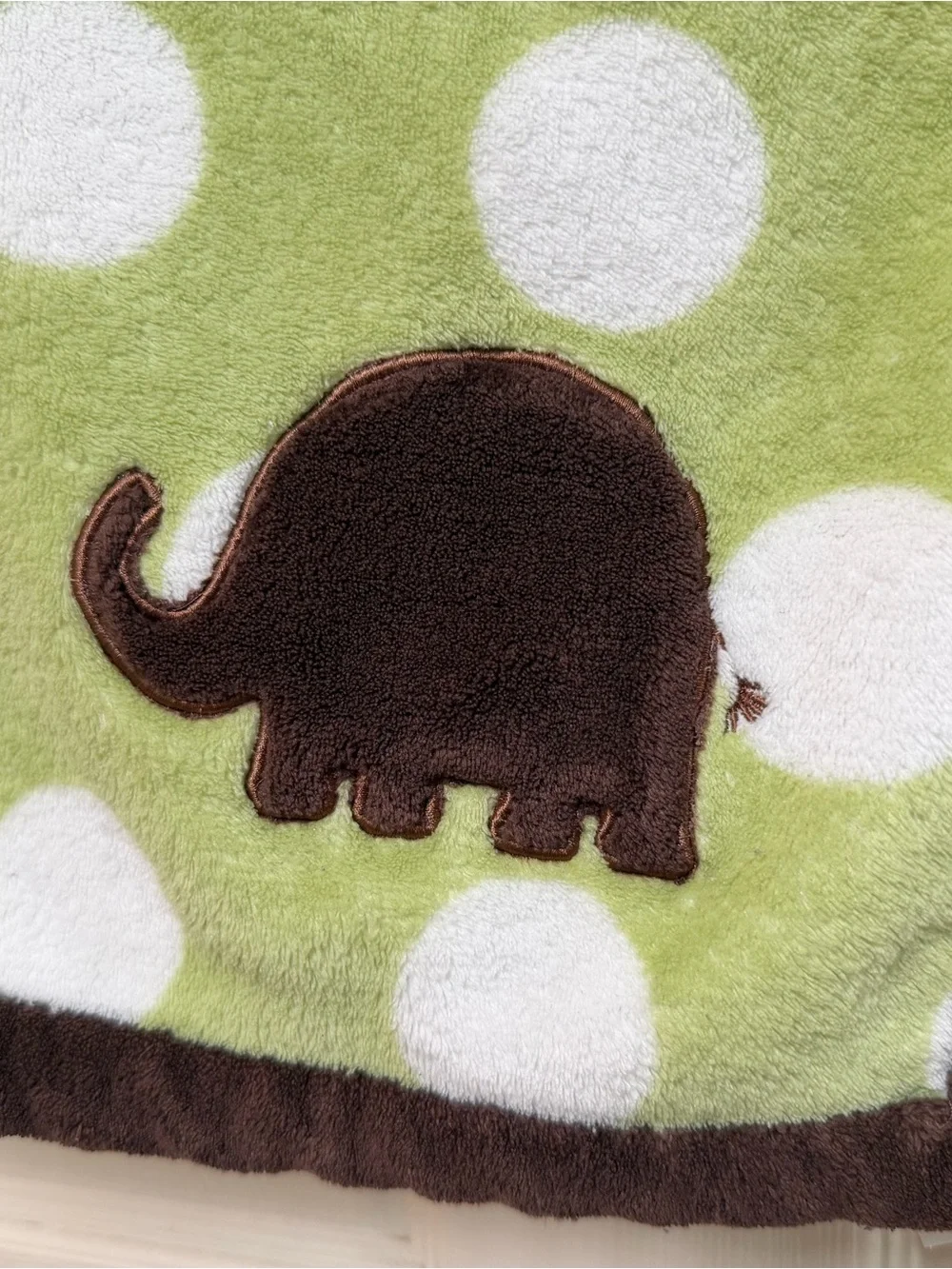 Carter's Green and White Polka Dot Baby Blanket with Brown Elephant Accent
